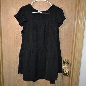 Be Stage Made In USA Black Swiss Dot Black Baby Doll Flowy Tunic Top